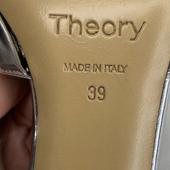 Theory Women’s Micro Slingback Metallic Pointed Toe Kitten Heel Pumps – Silver - Picture 2 of 8